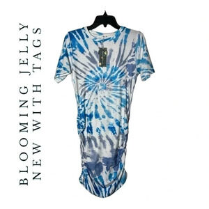 1811. BLOOMING JELLY RUCHED ON EACH‎ SIDE TSHIRT DRESS SIZE SMALL MIDI LENGTH